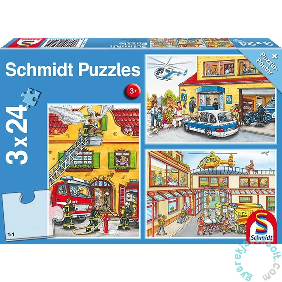 Schmidt 3 x 24 db-os puzzle - Fire Brigade and Police (56215)