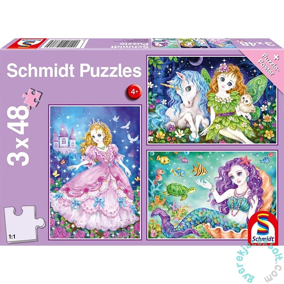Schmidt 3 x 48 db-os puzzle - Princess Fairy and Mermaid (56376)