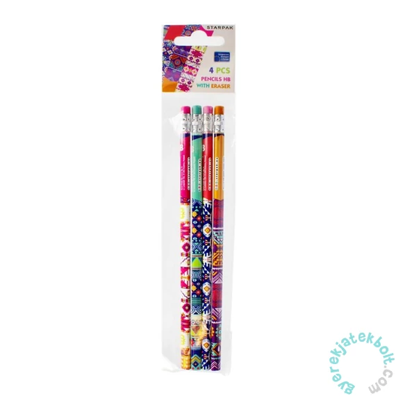 Etno grafit ceruza radírral - 4 db-os