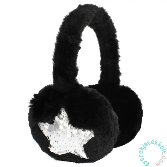 Szőrmés fülmelegítő flitteres csillaggal - Fekete
