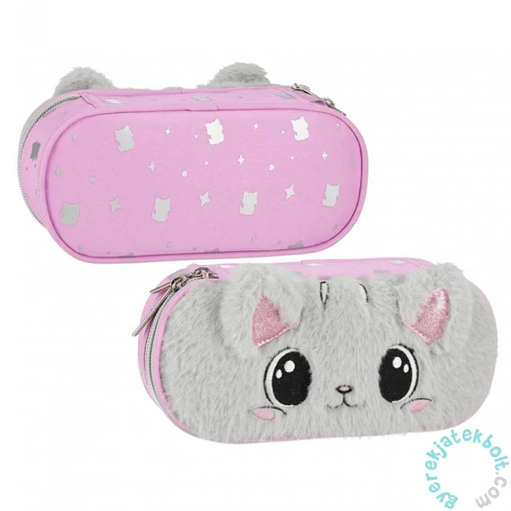 Kitty Plus cicás ovális tolltartó - szürke, pink (550894)