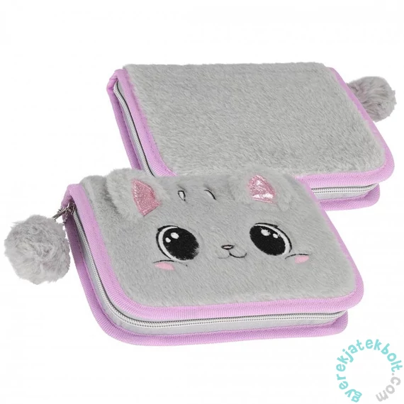 Kitty Plus cicás kihajtható tolltartó - szürke, pink (558195)