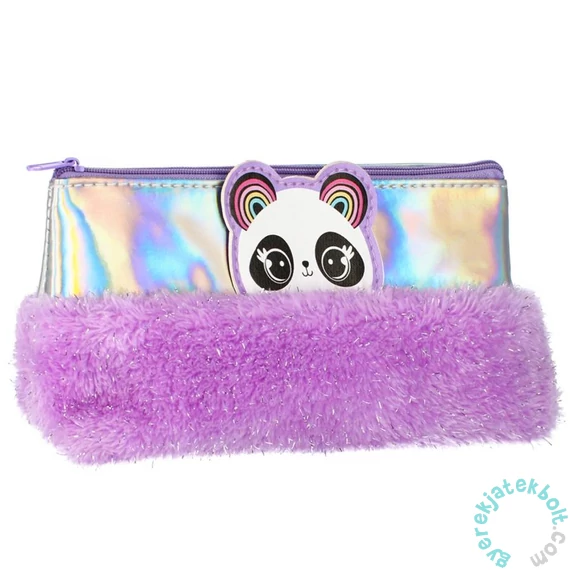 Pandás holografikus szőrmés tolltartó