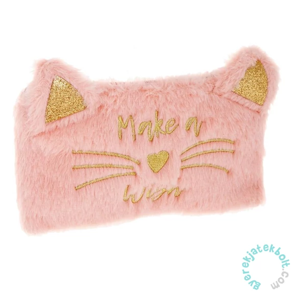 Pink Cica szőrmés tolltartó - Make a wish