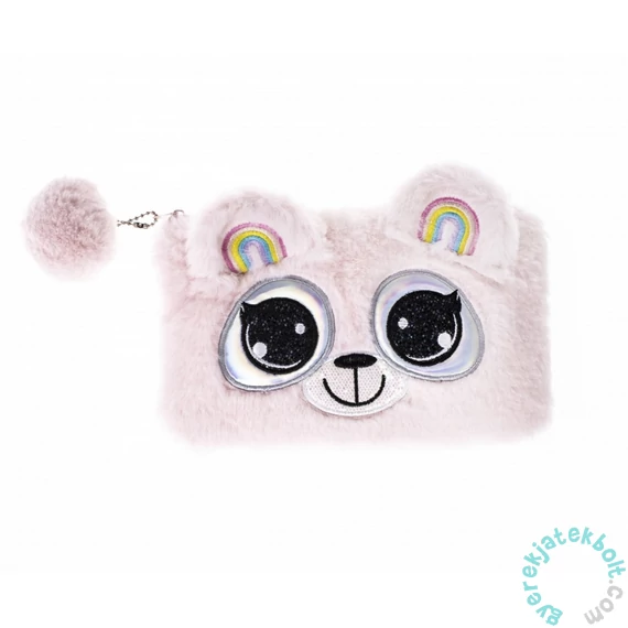 Plüss Mackó cipzáros tolltartó pomponnal - Pink Big Eyes