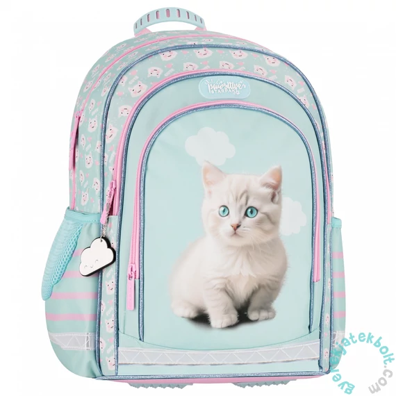 Cicás iskolatáska, hátizsák - 3 rekeszes - kék, rózsaszín (550875)