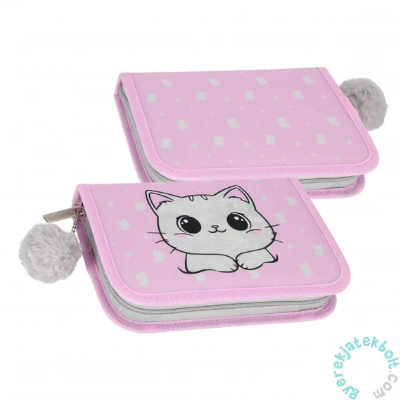 Kitty Plus cicás felszerelt kihajtható tolltartó - szürke, pink (551896)