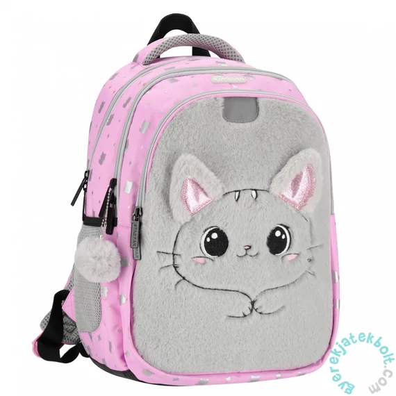 Kitty Plus cicás iskolatáska, hátizsák - 3 rekeszes - szürke, pink (550849)