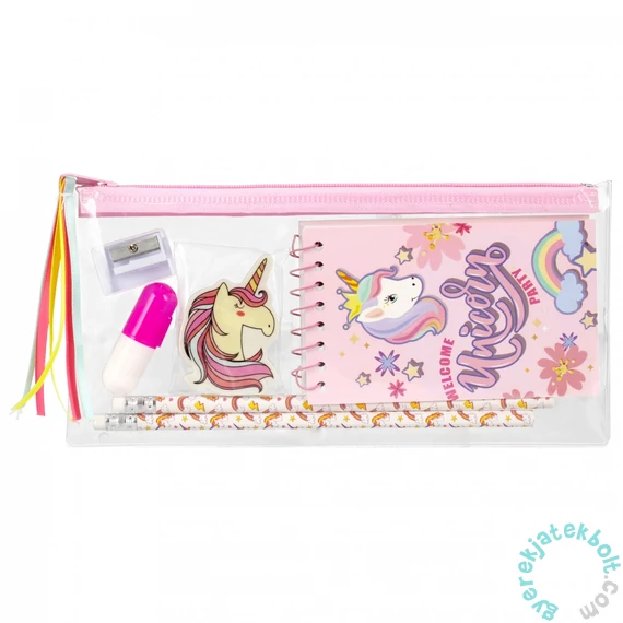 Unikornis írószer készlet cipzáros tartóban