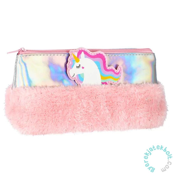 Unikornis holografikus szőrmés tolltartó