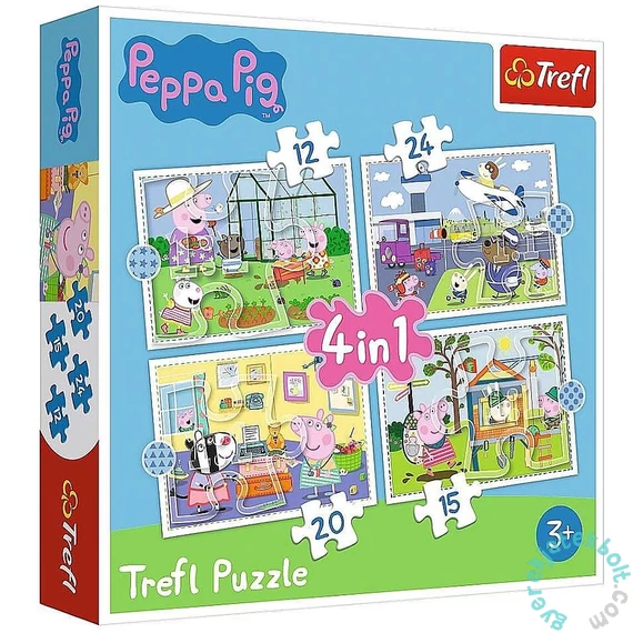 Trefl 4 az 1-ben puzzle (12,15,20,24 db-os) - Peppa malac - Peppa emlékei (34359)
