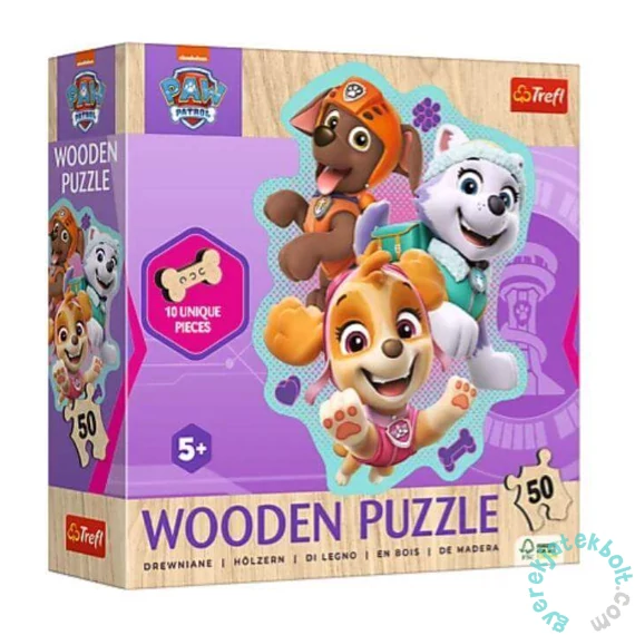 Trefl 50 db-os Wooden Contour Fa Puzzle - Mancs őrjárat - A cheerful group of pupies (20258)