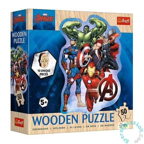 Trefl 50 db-os Wooden Contour Fa Puzzle - Marvel - Avenger's adventures (20256)