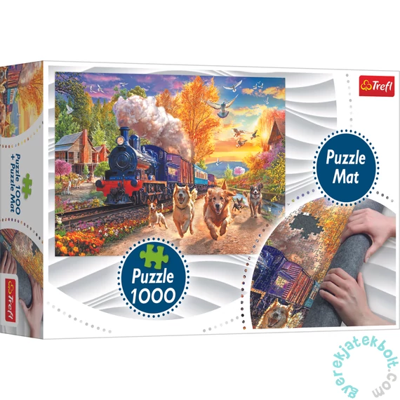 Trefl 1000 db-os puzzle + kirakó szőnyeg - Kutyusok a vonat mellett (94069)
