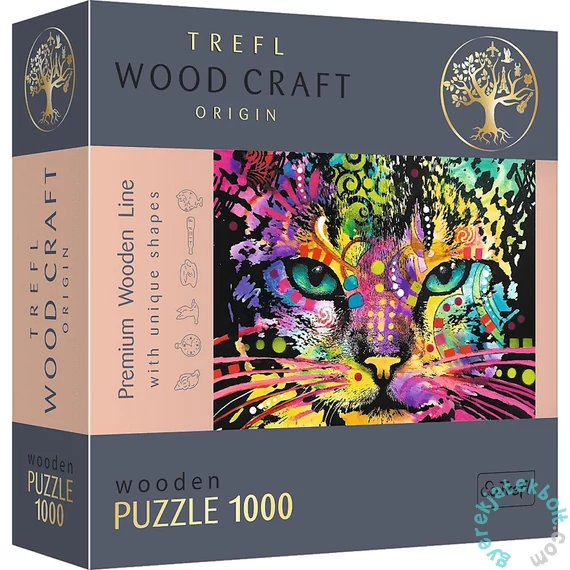 Trefl 1000 db-os Wood Craft Prémium Fa Puzzle - Színes macska (20148)