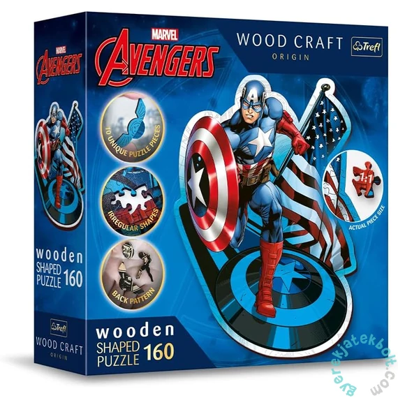 Trefl 160 db-os Wood Craft Shaped Prémium Fa Puzzle - Marvel - Amerika kapitány (20194)