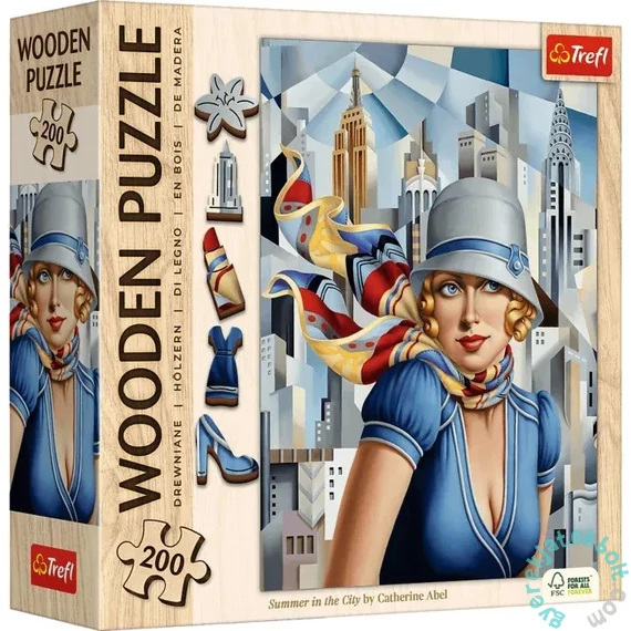 Trefl 200 db-os Wooden Contour Fa Puzzle - Catherine Abel - Summer in the City (20251)
