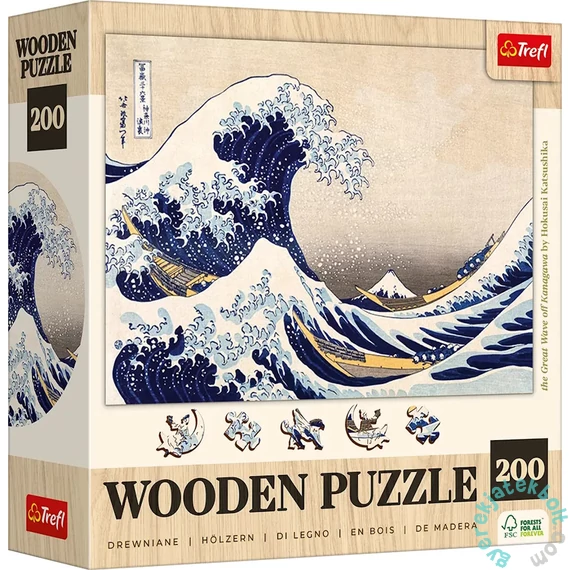 Trefl 200 db-os Wooden Contour Fa Puzzle - Hokusai - The Great Wave off Kanagawa (20250)