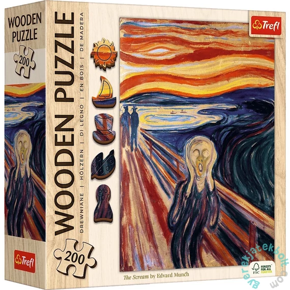 Trefl 200 db-os Wooden Contour Fa Puzzle - Munch - A sikoly (20252)