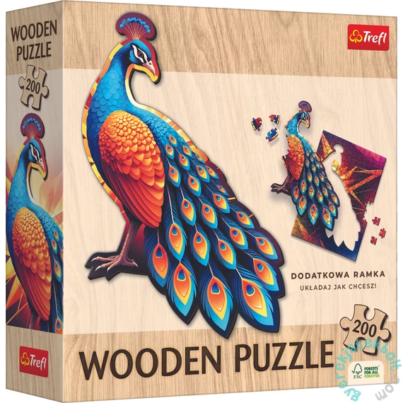 Trefl 200 db-os Wooden Contour Fa Puzzle - Páva (94160)