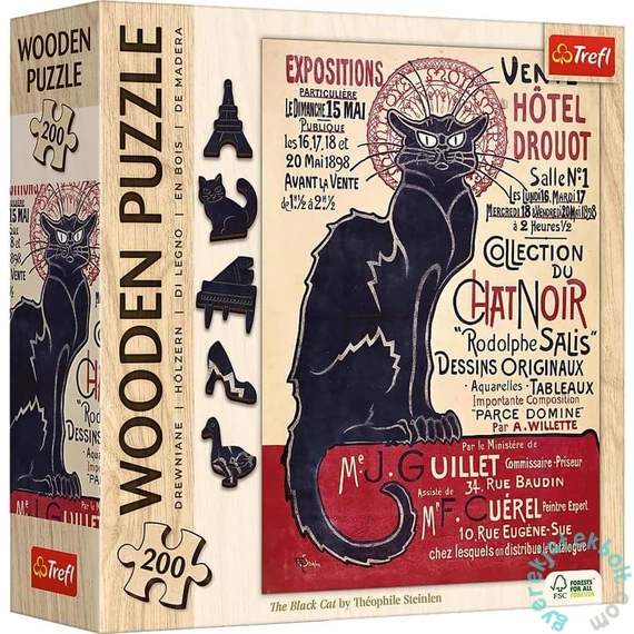Trefl 200 db-os Wooden Contour Fa Puzzle - Théophile Steinlen - A fekete macska (20254)