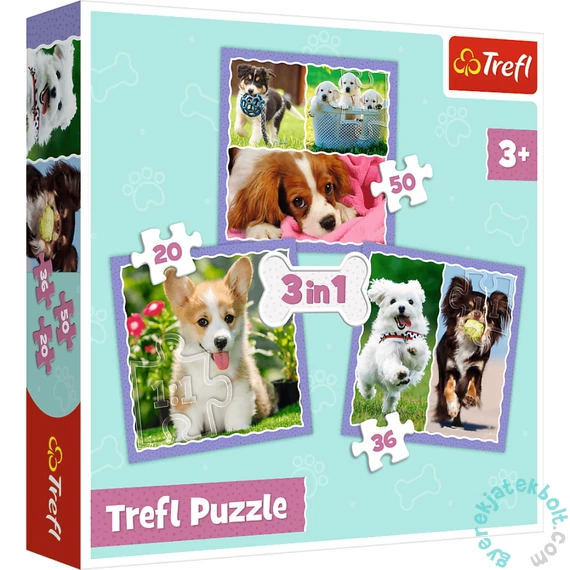Trefl 3 az 1-ben puzzle (20,36,50 db-os) - Aranyos kutyák (34854)