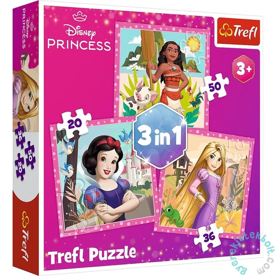 Trefl 3 az 1-ben puzzle (20,36,50 db-os) - Disney hercegnők - Gyönyörű virágok (34875)