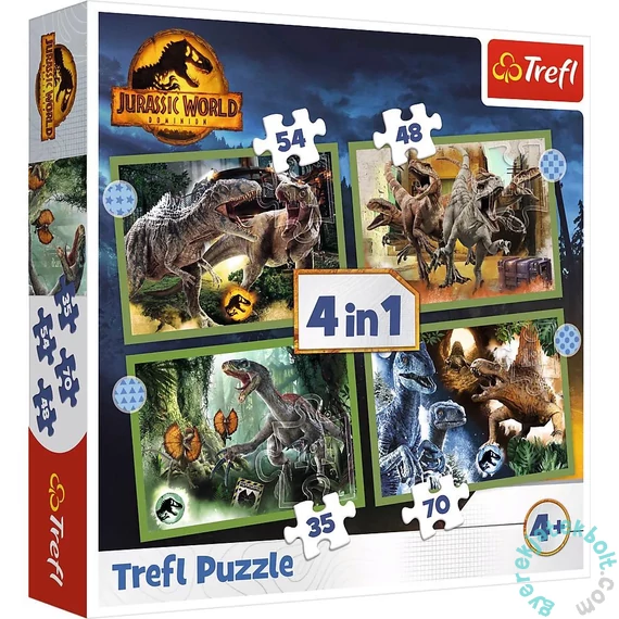 Trefl 4 az 1-ben puzzle (35,48,54,70 db-os) – Jurassic World (34607)