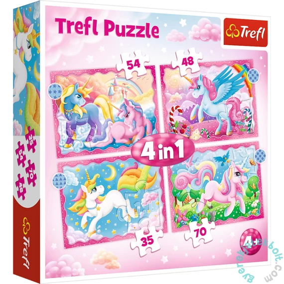 Trefl 4 az 1-ben puzzle (35,48,54,70 db-os) - Csodás Egyszarvúak (34389)