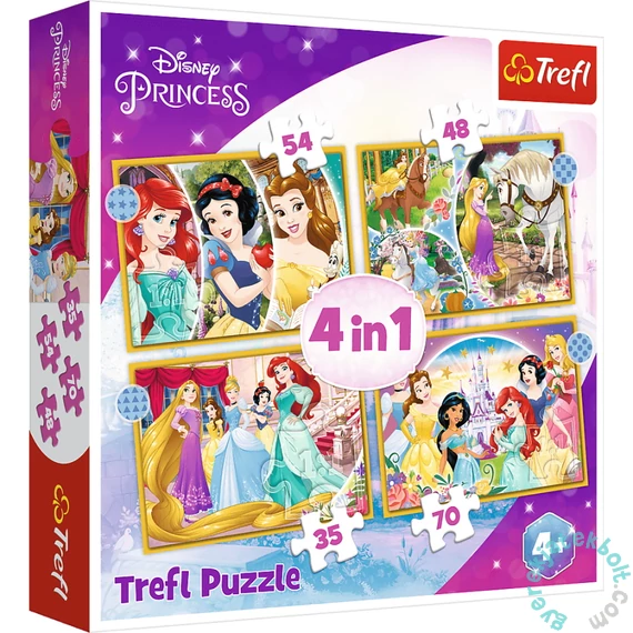 Trefl 4 az 1-ben puzzle (35,48,54,70 db-os) - Disney Princess - Boldog nap (34385)