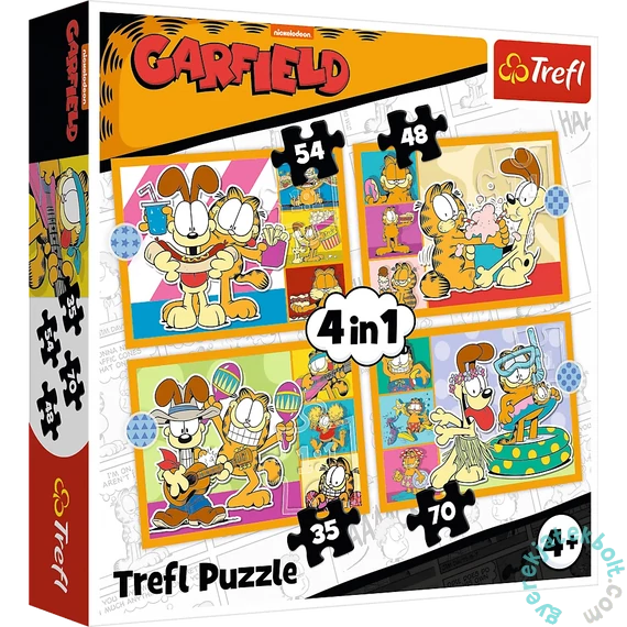 Trefl 4 az 1-ben puzzle (35,48,54,70 db-os) - Garfield (34673)