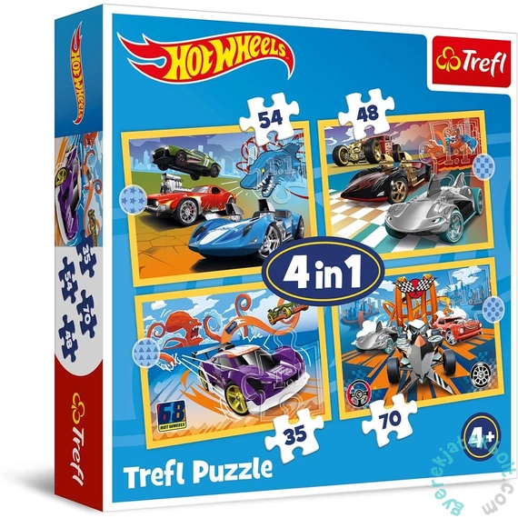 Trefl 4 az 1-ben puzzle (35,48,54,70 db-os) - Hot wheels (34627)