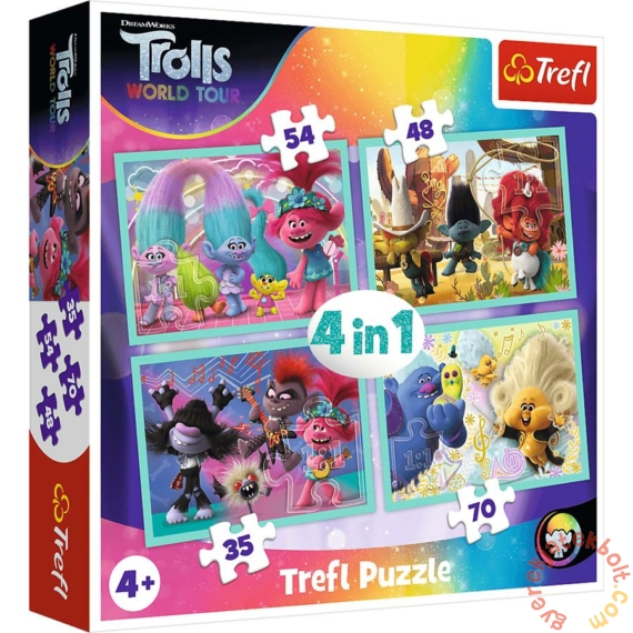 Trefl 4 az 1-ben puzzle (35,48,54,70 db-os) - Trollok a világ körül (34336)