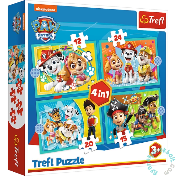Trefl 4 az 1-ben puzzle (12,15,20,24 db-os) - Mancs őrjárat - Boldog csapat (34346)