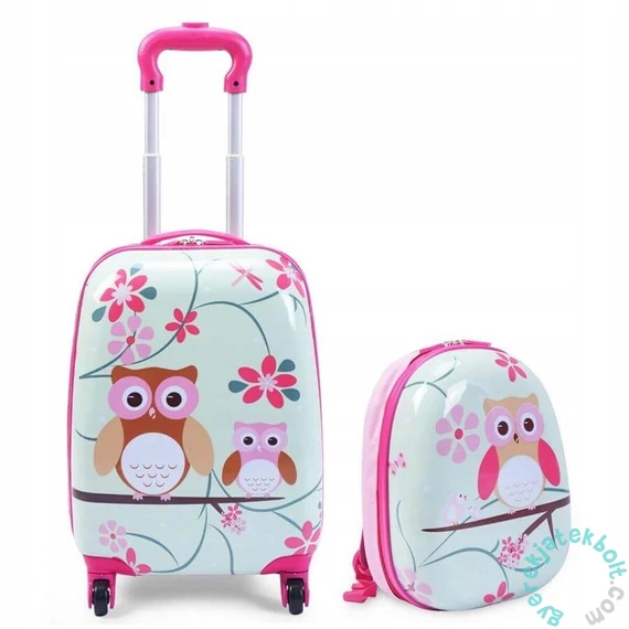 Gurulós gyermekbőrönd + hátizsák szett - Baglyok (BC-S-001)