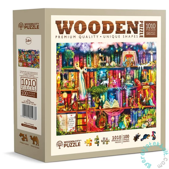 Wooden City 1010 db-os fa puzzle - Kincskereső könyvespolc (NB1010-0131-XL)