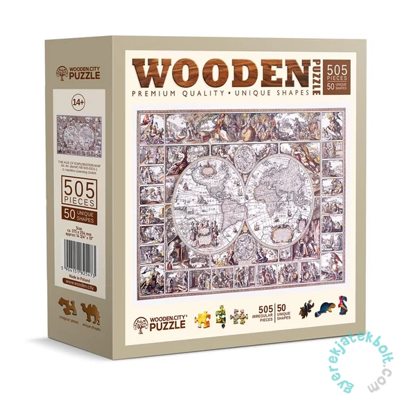 Wooden City 505 db-os fa puzzle - A felfedezések korának térképe (NB505-0101-L)