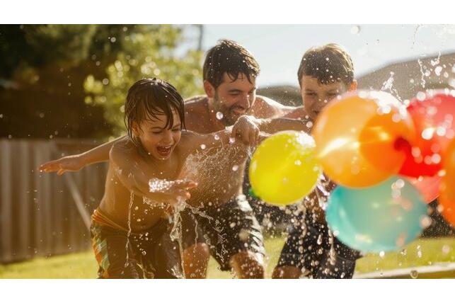 kislany szines esernyo alatt vizes lufikkal